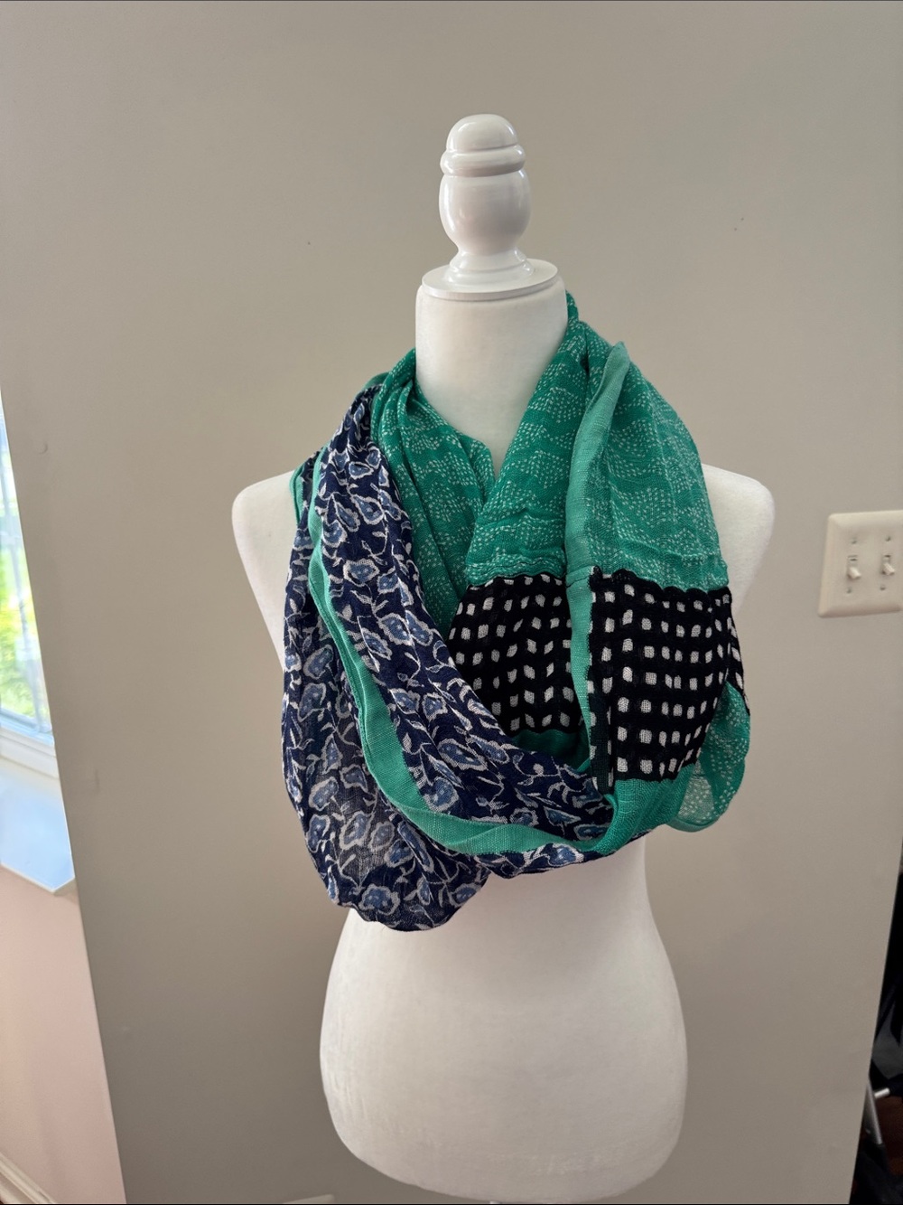 hinge Teal and Navy Mixed-Print Infinity Scarf